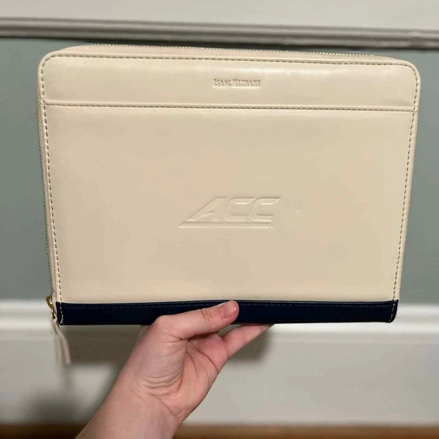 Isaac Mizrahi IPad Folder Portfolio Leather Cream and Blue 10.5” x 8” x 1”