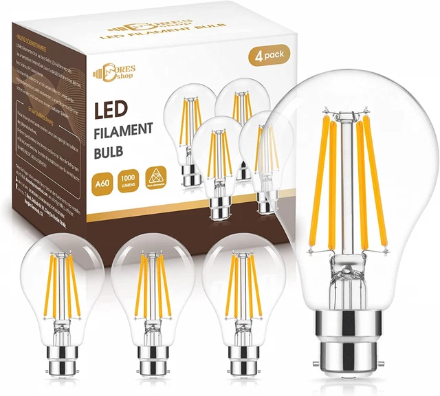 DORESshop 10W B22 LED Bayonet Light Bulb 100W 4 Count (Pack of 1), Clear A60