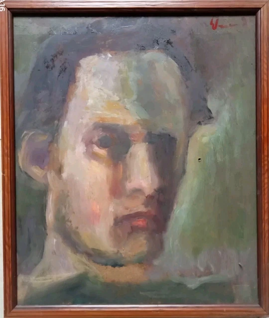 Portrait Expressionniste Original – Visage D'homme Aux Pastels, Signé