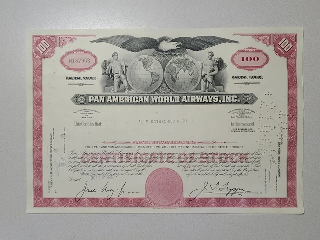 Pan American World Airways Cancelled Stock Certificate
