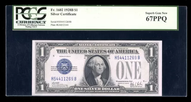 DBR 1928B $1 Silver Superb Gem Fr. 1602 HB Block PCGS 67 PPQ Serial H54411269B