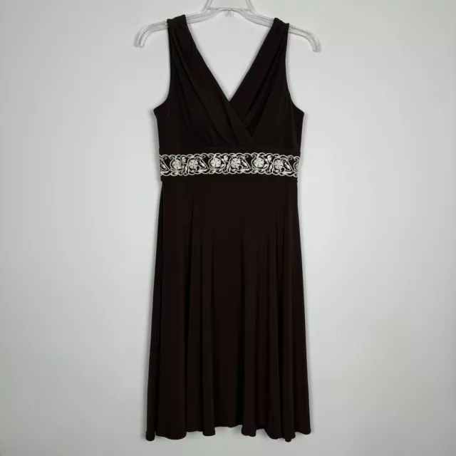 Jessica Howard Womens Dress Size 14 Brown Empire Waist Embroidered ~ Sleeveless