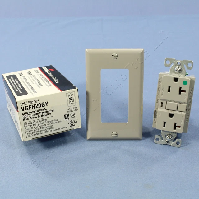 20 Cooper Gray Hospital GFCI GFI Duplex Receptacles 5-20R 20A VGFH20GY