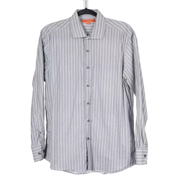 Tallia Dress Shirt M Mens Button Down Gray White Leaf Print 15.5 100% Cotton