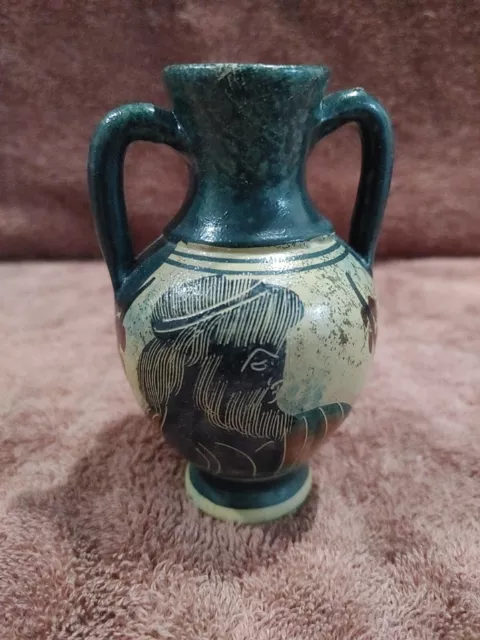 VTG Greek Greece Painted Redware 500 BC Souvenir Mini Pottery Vase Zeus 3.5"