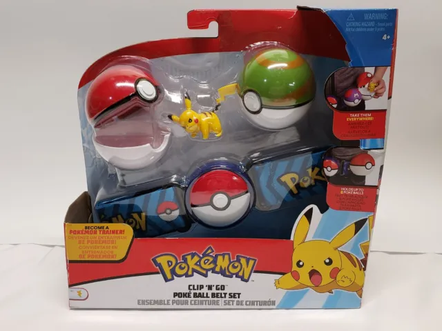 Pokemon Pikachu with  Green Ball Clip 'N' Go Poke Ball Belt Set NEW