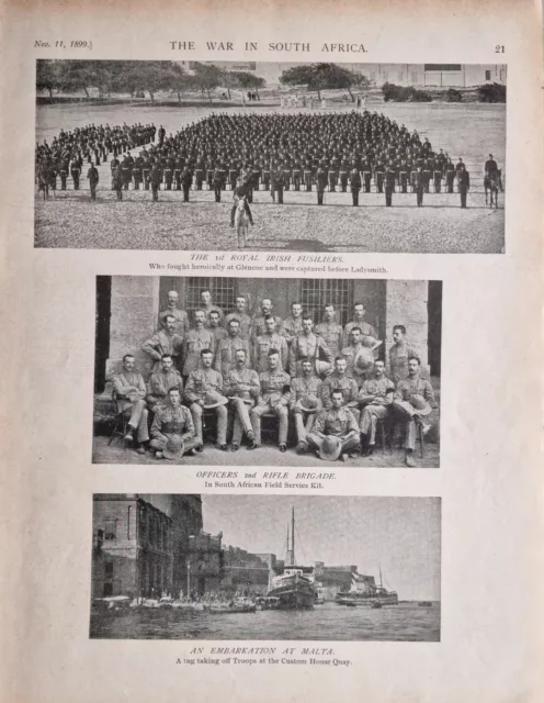 1899 PRINT BOER WAR 1st ROYAL IRISH FUSILIERS OFFICERS 2nd RIFLE BRIGADE FIELD