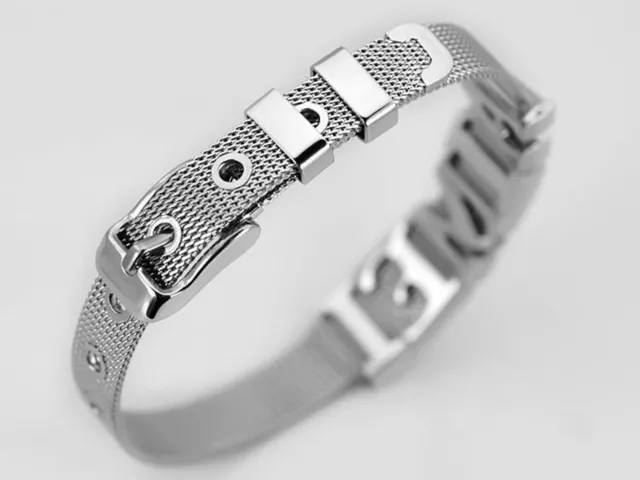 Stainless Steel Mesh Adjustable Wristband Slider Charm Bracelet 8mm With Buckle