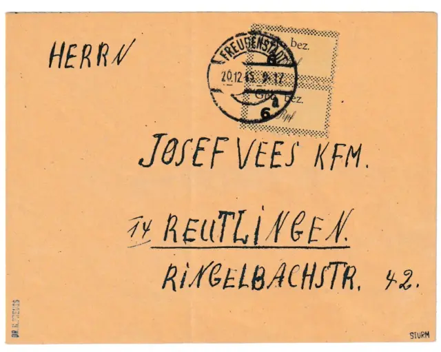 Lokalausgabe Freudenstadt Brief mit MiNr. 4I Mef !!!