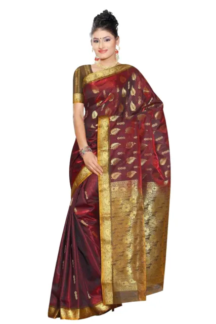 Foglia d'oro marrone arte indiana meridionale seta sari sari sari involucro danza del ventre