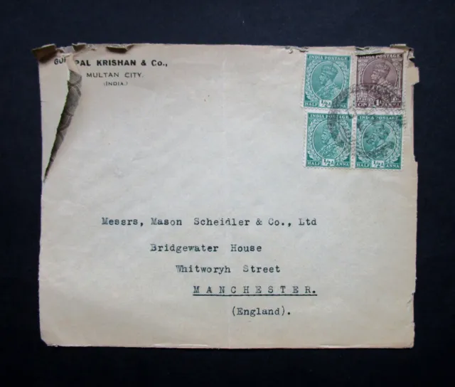 BRITAIN 1934  KING GEORGE V  USED INDIA STAMPED ADDRESSED ENVELOPE to MANCHESTER
