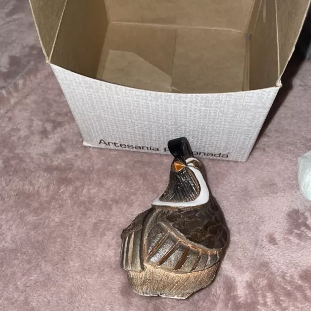 Vintage Artesania Rinconada Quail Bird Figurine Brown White Ceramic Pottery