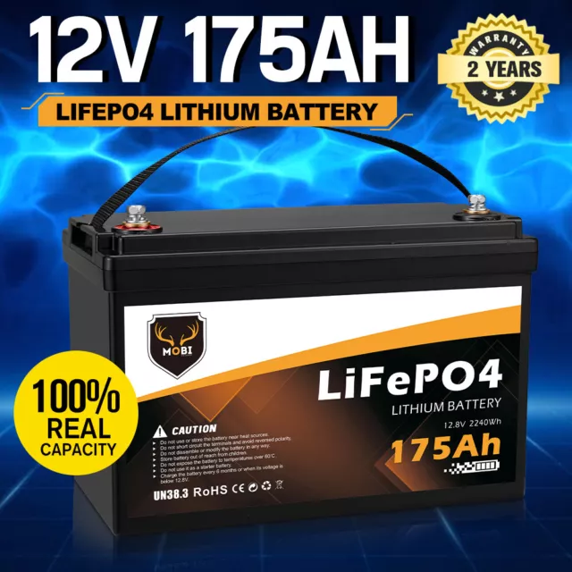 Mobi 175AH 12V Lithium Iron Battery LiFePO4 Deep Cycle Battery RV 4WD Solar