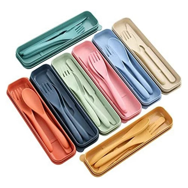 8 set set di utensili da viaggio posate riutilizzabili con custodia, forcella cucchiaio M3A4