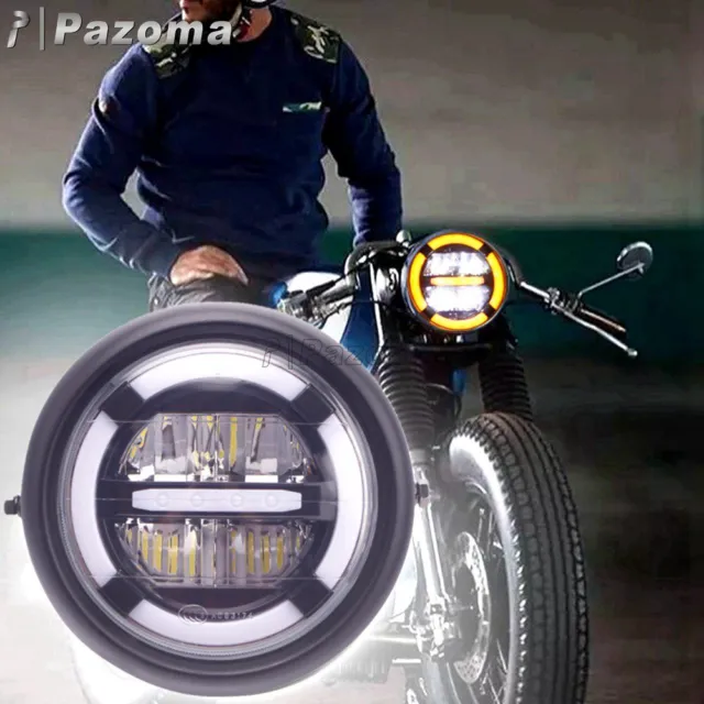 7'' Round LED Headlight w/ DRL Side Mount Headlamp For Harley Dyna FatBoy Honda