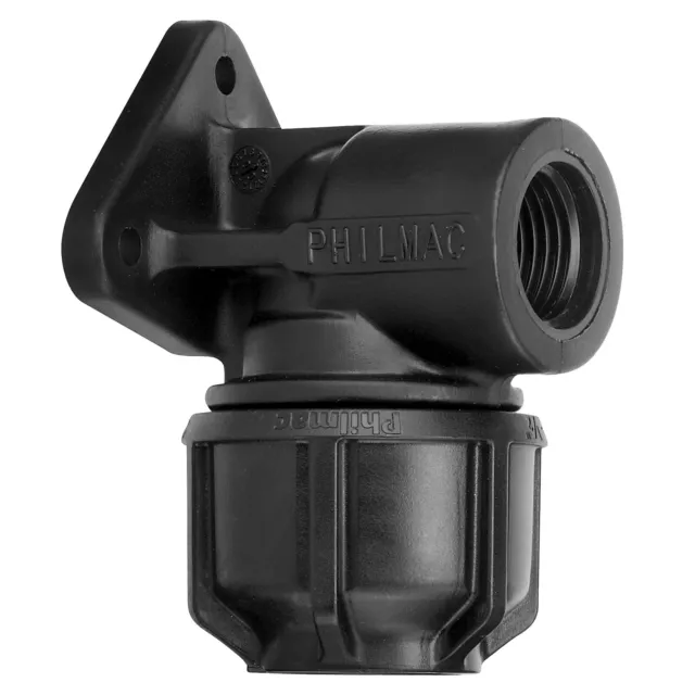 Philmac Metric 20mm Poly x 1/2" FI BSP Pipe Elbow with Wall Plate