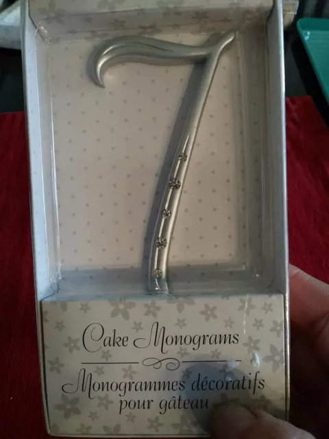 Silver Cake Monogram Numeral 7 with stones 3.5" tall