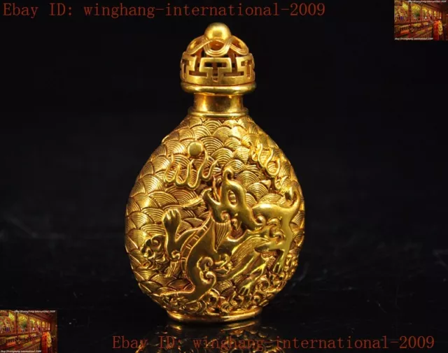 Old Chinese palace dynasty Bronze 24k gold Gilt animal beast statue snuff bottle 2