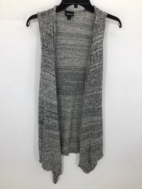 Torrid Cardigan Sweater Womens 1X Gray Marled Knit Sleeveless Open Front Boho