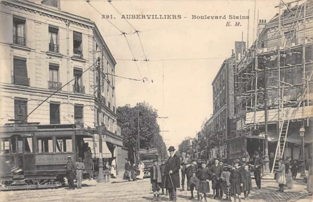 Cpa 93 Aubervilliers / Boulevard Stains / Tramway