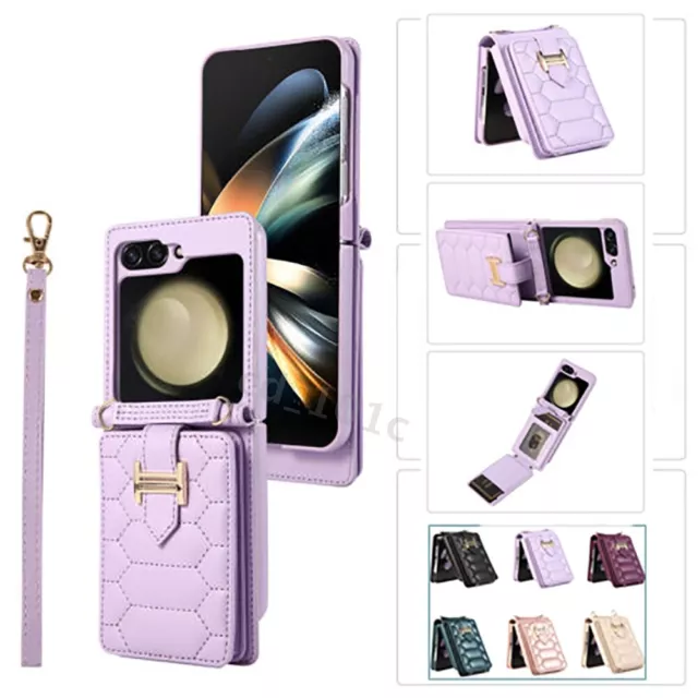 For Samsung Galaxy Z Flip 5 4 3 5G Case Leather Wallet Cards Luxury Phone Cover