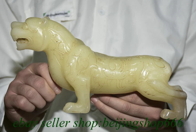 10.8" Old Chinese White Jade Carved Fengshui 12 Zodiac Year Tiger Statue