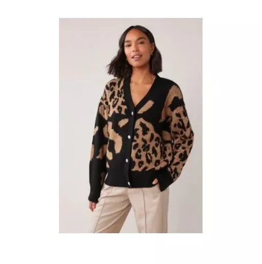 Womens NEXT Cardigan Jumper Ladies Animal Print Knit Boxy GEM BUTTON Size 10-26