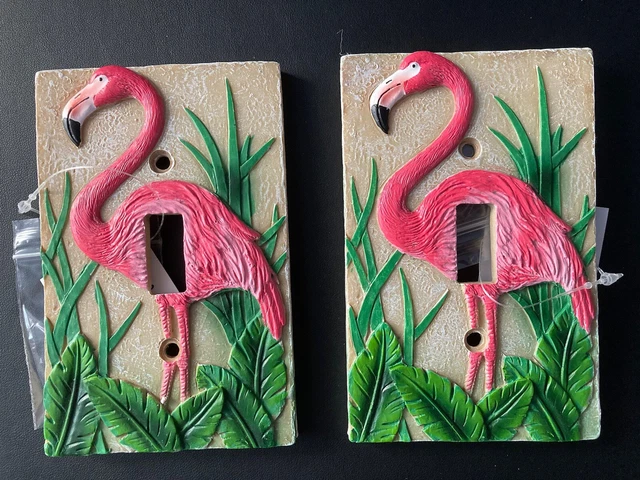 (Juego de 2) Cubierta de placa de pared con interruptor de luz individual flamenco rosa nuevo con etiquetas