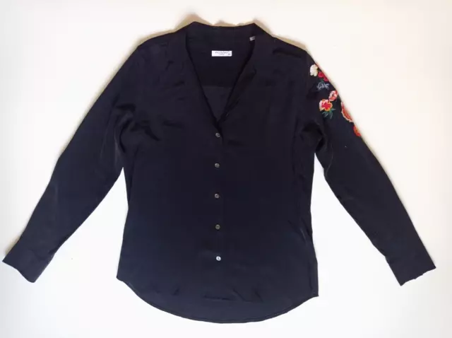 Womens Equipment Femme Silk Button Up Blouse Embroidered Collared Long Sleeve M