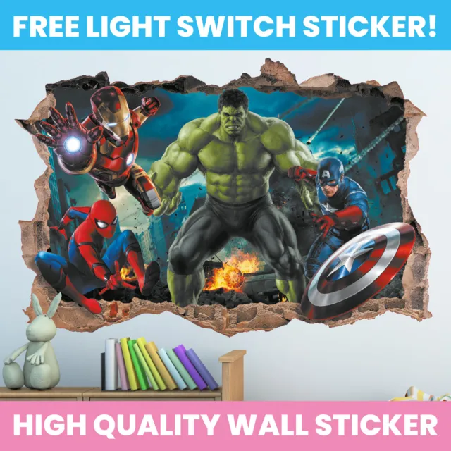 Avengers Hole In Wall Sticker Decal Decor Kids Bedroom Decoration