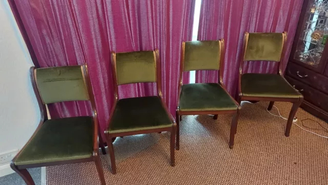 4 x Dinning Chairs - Wood with Green seats