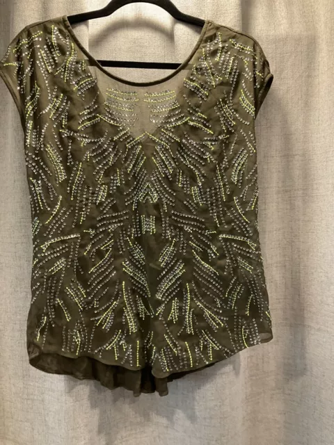 Willow & Clay Blouse Green Embellished Blouse Womens Size Xs Some Imperfections