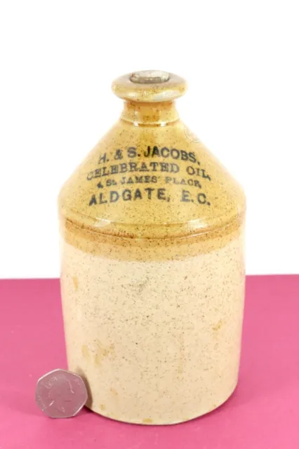 Vintage H & S Jacobs Aldgate London Celebrated Oil Stoneware Flagon Bottle