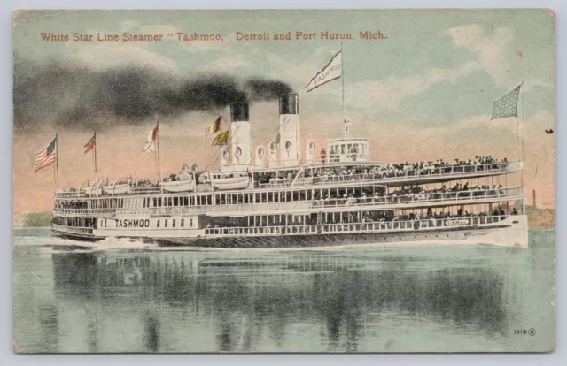 Early Port Huron, Detroit, Michigan White Star Line Steamer Tashmoo Postcard