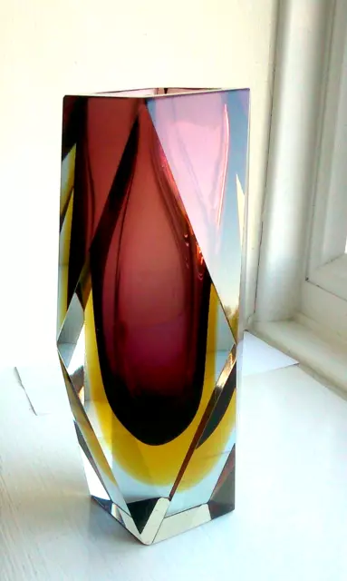 Murano Mandruzzato Purple Amber 16.5 cm Faceted Sommerso Art Glass 930 gr Vase