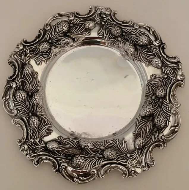 12 Redlich Sterling Applied Blown Out Pine Cones Branches Dessert Plates C. 1895