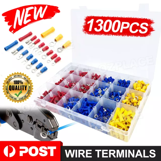 1300X Terminals Electrical Wire Connector Kit Assorted Insulated Crimp Spade Set