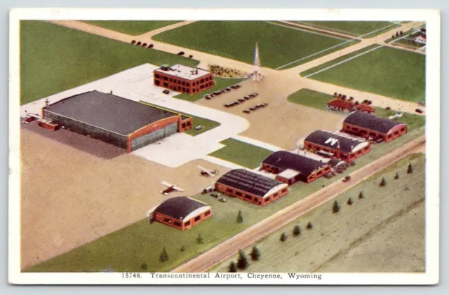 Cheyenne Wyoming~Transcontinental Airport Aerial View~Planes by Hangars~1920s