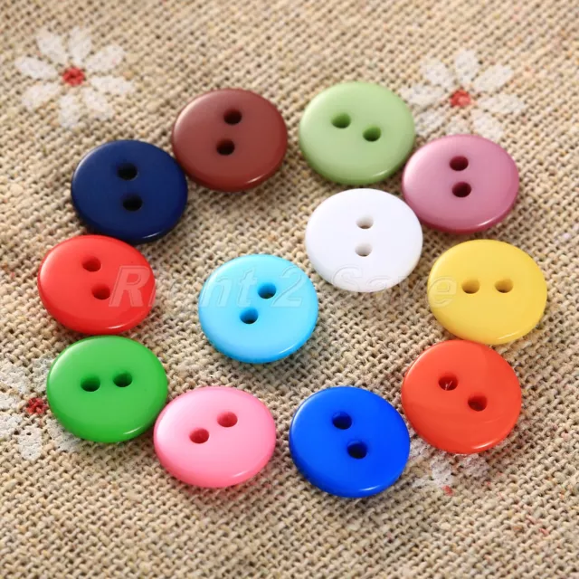 100Pcs 9/10/15mm Candy Colour 2 Holes Sewing Round Buttons Scrapbook DIY Crafts