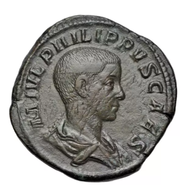 Philip II as Caesar, AE sestertius, 245 AD, Principi Iuvent type