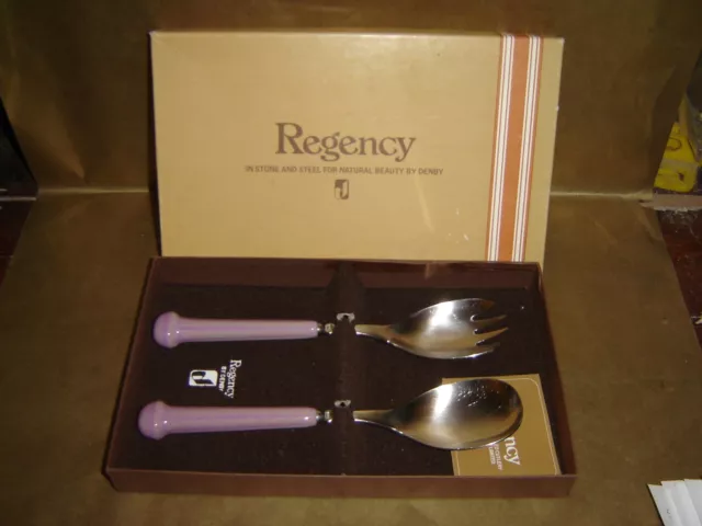 denby stone and steel regency pink 2pc serving cutlery set