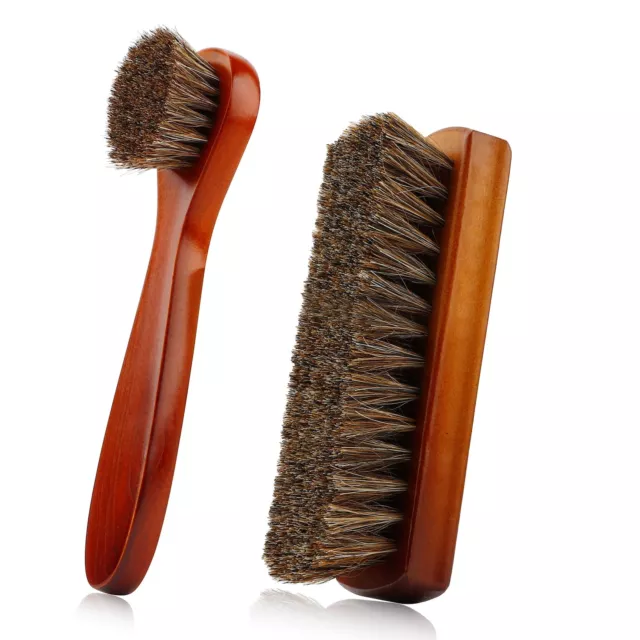 Shoe Cleaning Brush, 2 Pieces Horsehair Shoe Brush, Boot Brush for Leather Shoes