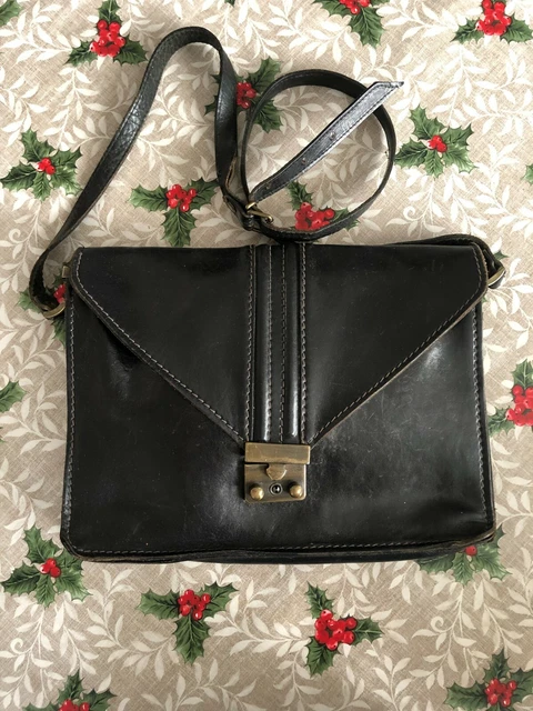 Sac à Main Cuir Noir Vintage Français Art Déco (1930-1950) - Modèle Collection N2931
