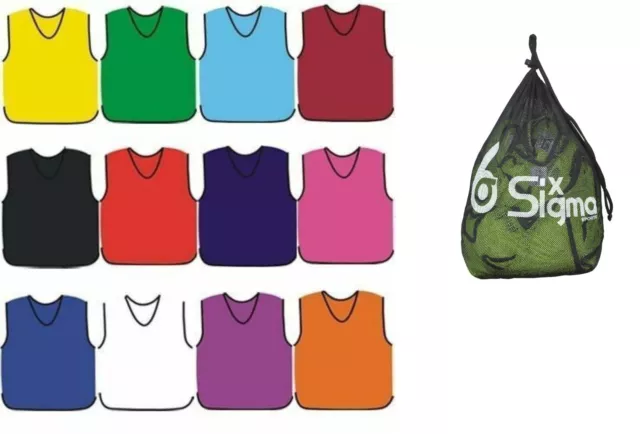 12 X Sports Training Bibs & Carry bag Football Netball Rugby Hockey Cricket Vest