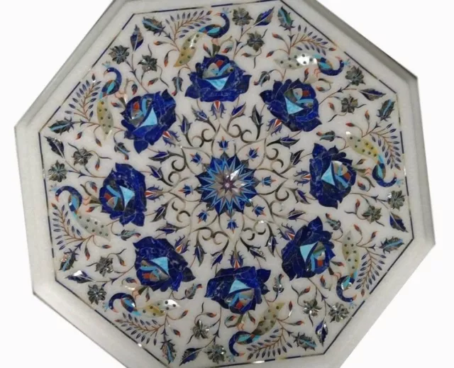 12" marble side Table Top pietra dura lapis inlaid marquetry art handcrafted