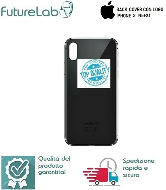 Vetro Scocca Posteriore Back Cover Apple Iphone X Nera Black Con Logo Big Hole