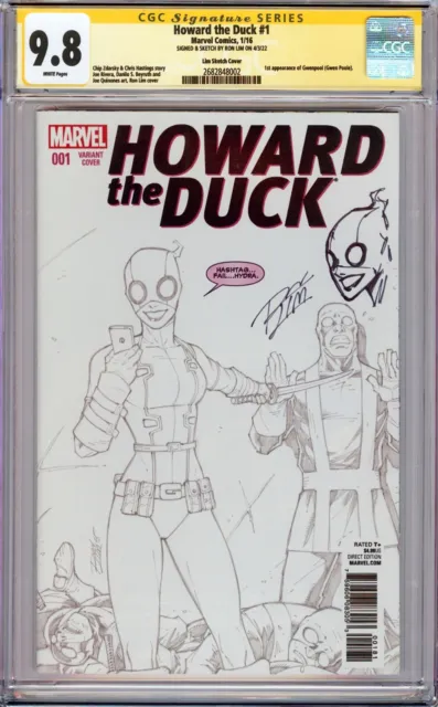 HOWARD THE DUCK #1 VARIANT CGC 9.8 SS Signed & Sketch Ron Lim!! 1ST GWENPOOL!!