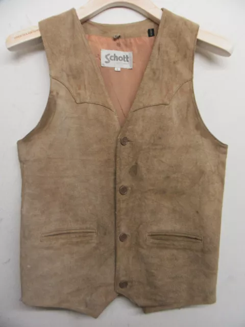 VINTAGE 70's SCHOTT RANCHER LEATHER WESTERN WAIST COAT VEST JACKET SIZE S