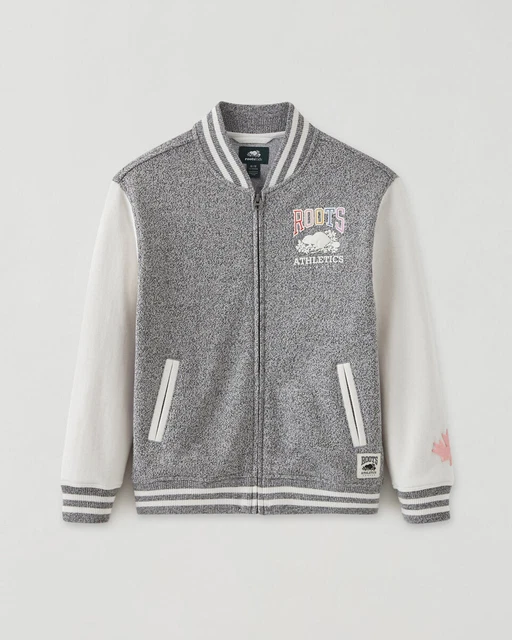 Roots Kids RBA Oversized Award Jacket Gray White Sz L