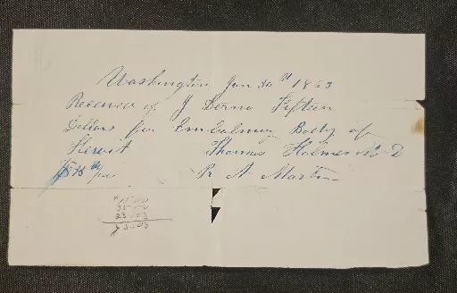 1863 Receipt for Embalming a Body Washington County, PA